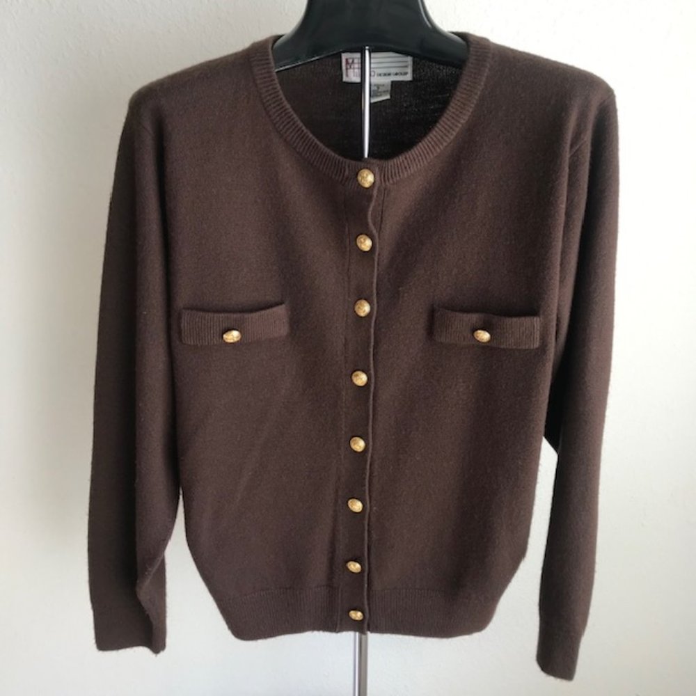 Milano Design Group Brown Cardigan with Gold Buttons Size Small
